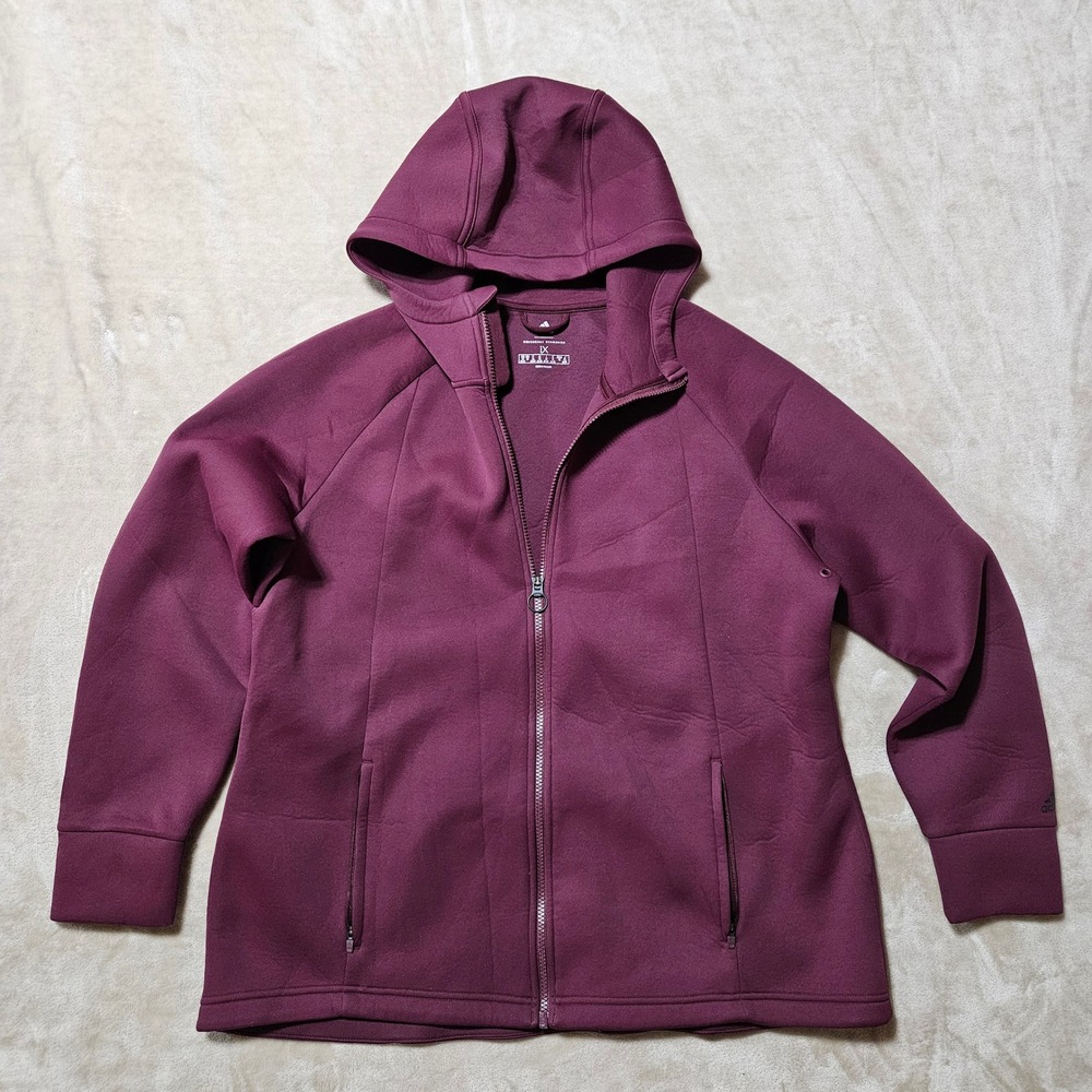 Adidas‎ x Universal Standard Womens 1X Burgundy Full Zip Scuba Hoodie Jacket